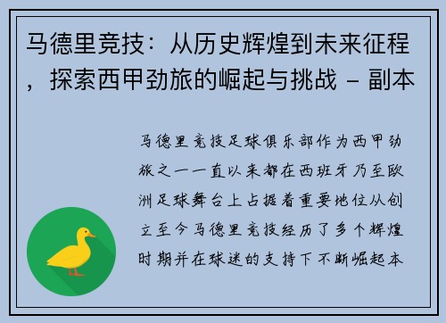 马德里竞技：从历史辉煌到未来征程，探索西甲劲旅的崛起与挑战 - 副本